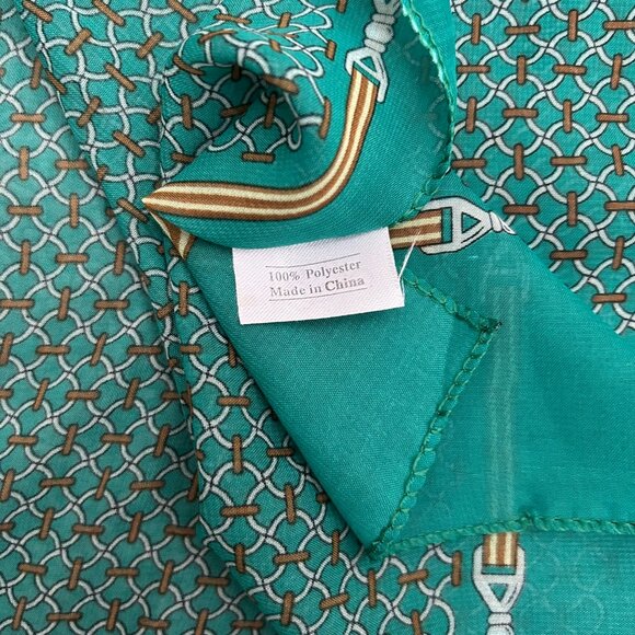 Vintage Leona Edmiston Long Green Equine Theme Scarf Sheer Chiffon 60x11 - Picture 5 of 6